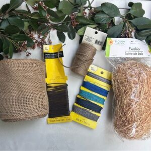 Rustic Craft Bundle Twine Cord Burlap Ribbon Hemp Cord & Waxed Cotton Cord Set